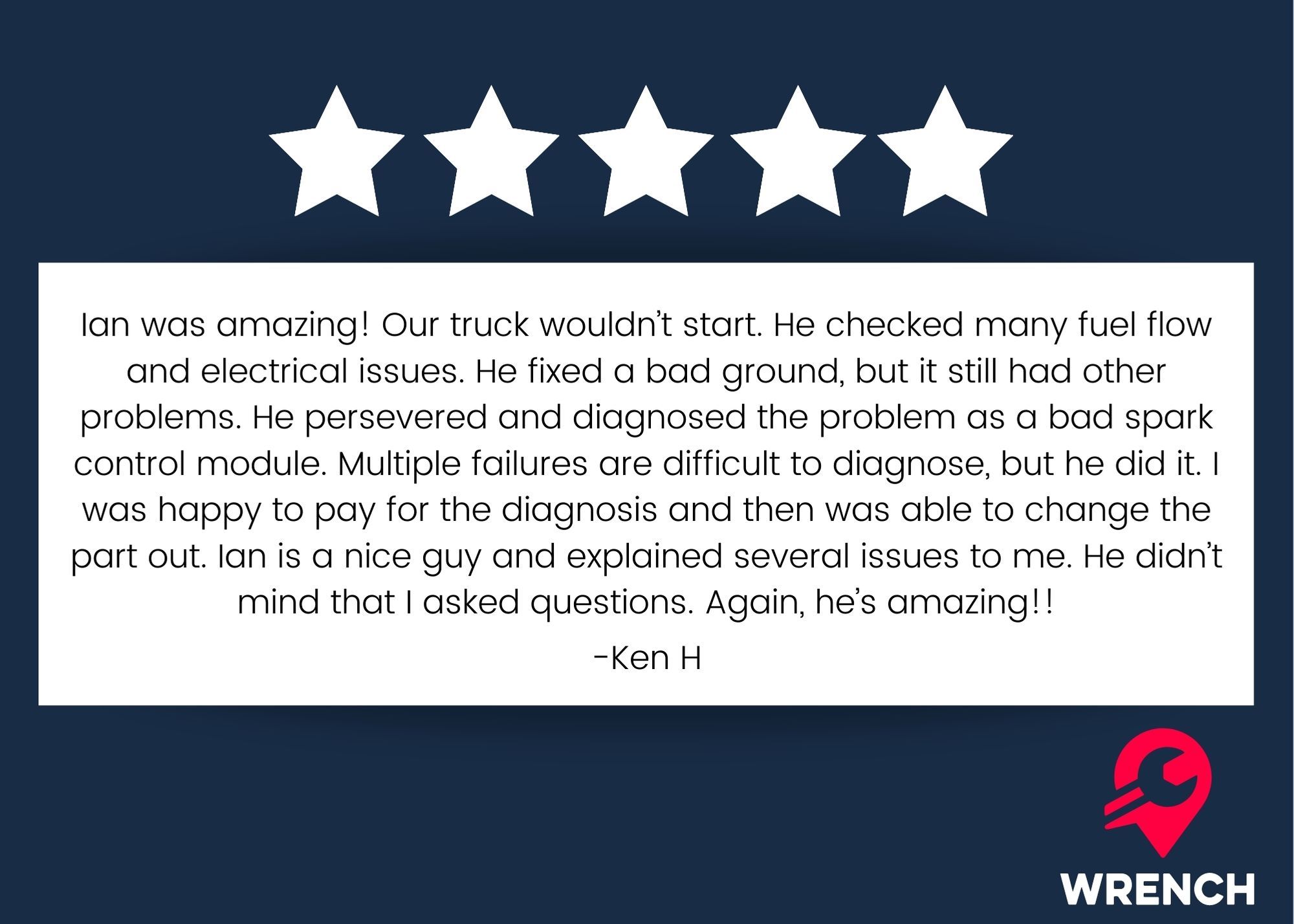 Mobile Truck Repair Five Star Customer Review For Wrench